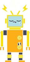 flat color retro cartoon malfunctioning robot vector