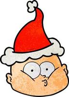 textured cartoon of a curious bald man wearing santa hat vector