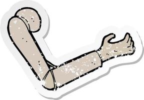 retro distressed sticker of a cartoon prosthetic arm vector