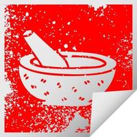 quirky distressed square peeling sticker symbol pestle and mortar vector