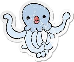 distressed sticker of a cartoon jellyfish vector