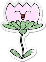 pegatina angustiada de una linda flor de dibujos animados vector