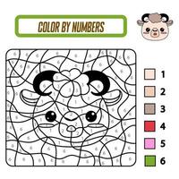 Educational coloring book by numbers for preschool children. Cute cartoon lamb. Educational coloring book with animals. A training card with a task for preschool and kindergarten children. vector