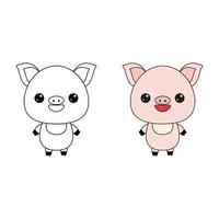 Cute pig toy.Contour drawing of a cartoon animal. Coloring book for kids vector