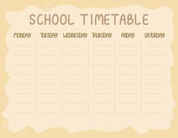 un horario simple para la semana. volver a la plantilla de horario escolar vector