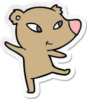 sticker of a cute cartoon bear dancing vector