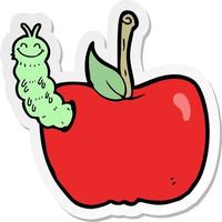 pegatina de una caricatura de manzana con bicho vector