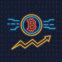 Neon Bitcoin logo. Crypto currency glowing icon vector