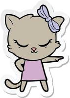 sticker of a cute cartoon cat with bow vector