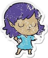 distressed sticker of a cartoon elf girl vector