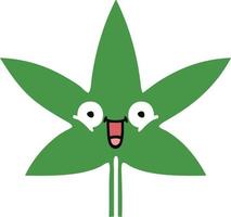 flat color retro cartoon marijuana leaf vector