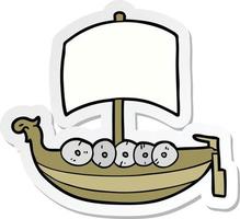 sticker of a cartoon viking boat vector