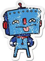 distressed sticker of a cartoon robot vector