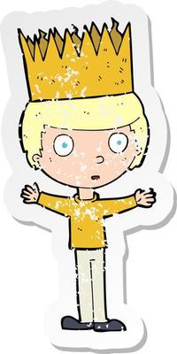retro distressed sticker of a cartoon person wearing crown