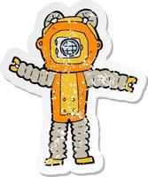 retro distressed sticker of a cartoon deep sea diver vector