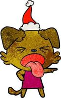 textured cartoon of a disgusted dog wearing santa hat vector