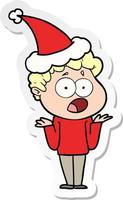sticker cartoon of a man gasping in surprise wearing santa hat vector