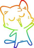 dibujo de línea de gradiente de arco iris canto de gato de dibujos animados vector