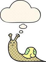 cute cartoon snail and thought bubble in comic book style vector