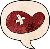 cartoon injured gall bladder and speech bubble in retro texture style vector