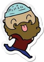 sticker of a running man with beard sticking out tongue vector