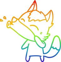 dibujo de línea de gradiente de arco iris dibujos animados de lobo aullando vector