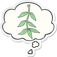 cartoon leaves and thought bubble as a printed sticker vector