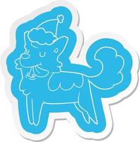 cartoon  sticker of a happy dog wearing santa hat vector