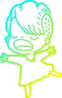 cold gradient line drawing cartoon cool hipster girl talking vector