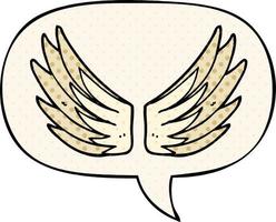 cartoon wings symbol and speech bubble in comic book style vector