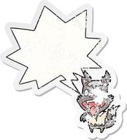 cartoon halloween werewolf and speech bubble distressed sticker vector