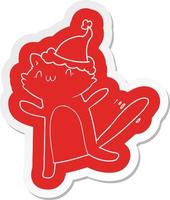 cartoon  sticker of a dancing cat wearing santa hat vector