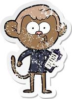 distressed sticker of a cartoon salesman monkey vector