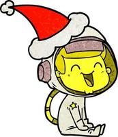 happy textured cartoon of a astronaut wearing santa hat vector
