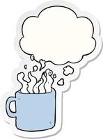 cartoon hot cup of coffee and thought bubble as a printed sticker vector