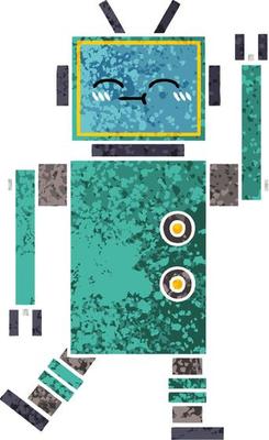 retro illustration style cartoon happy robot