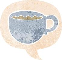 cartoon coffee cup and speech bubble in retro textured style vector