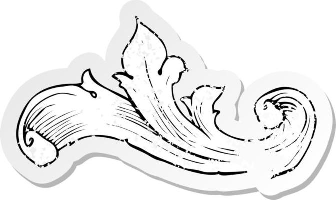 retro distressed sticker of a traditional hand drawn floral swirl
