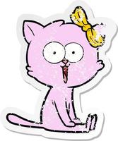 distressed sticker of a cartoon cat vector