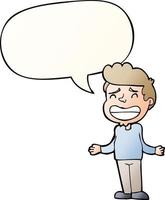 cartoon boy shrugging and speech bubble in smooth gradient style vector