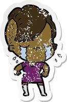 distressed sticker of a cartoon crying girl vector