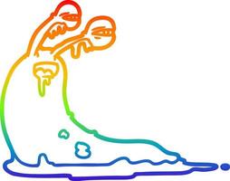 dibujo de línea de gradiente de arco iris babosa de dibujos animados bruto vector