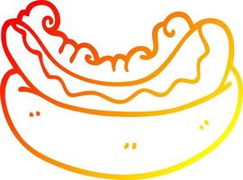 warm gradient line drawing cartoon hotdog in a bun vector