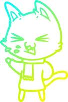 cold gradient line drawing cartoon cat hissing vector