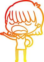 warm gradient line drawing cartoon woman talking loudly vector