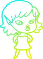 cold gradient line drawing pretty cartoon elf girl vector