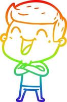 rainbow gradient line drawing cartoon man laughing vector