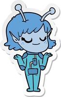 sticker of a smiling alien girl cartoon vector