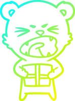 cold gradient line drawing angry cartoon bear with present vector