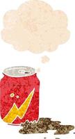 cartoon soda can and thought bubble in retro textured style vector